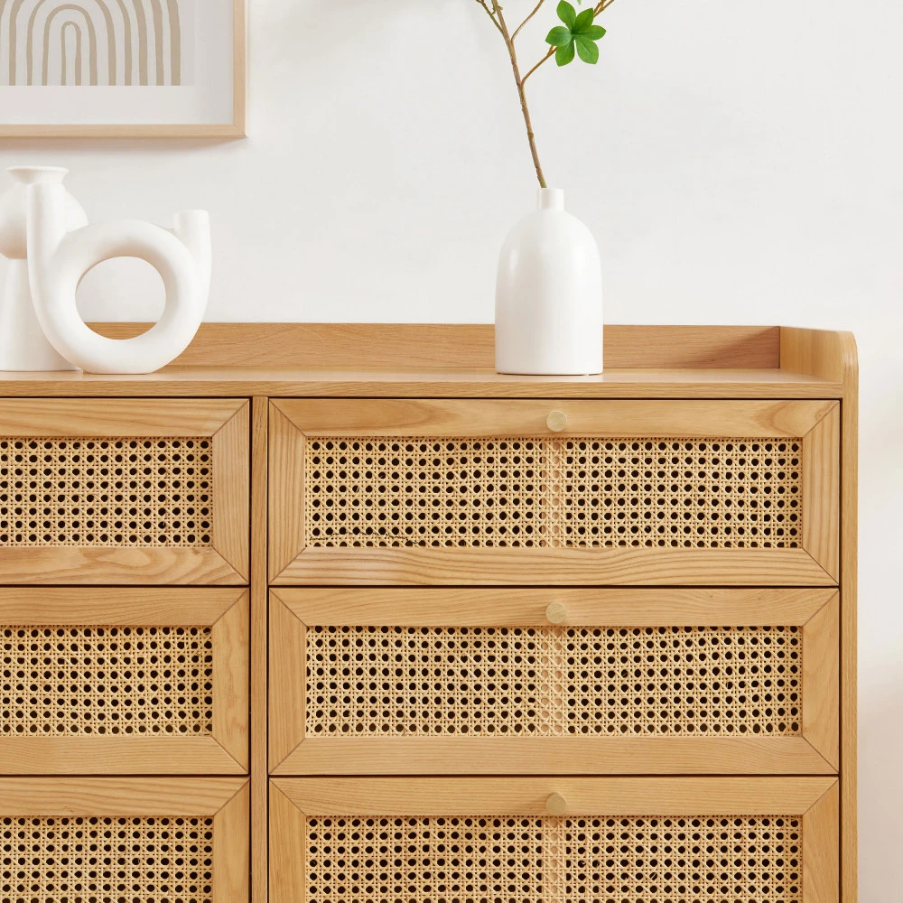 BOMBONG Commode 6 Tiroirs En Bois Et Cannage L120cm 7 BOMBONG Commode 6 Tiroirs En Bois Et Cannage L120cm – Image 5