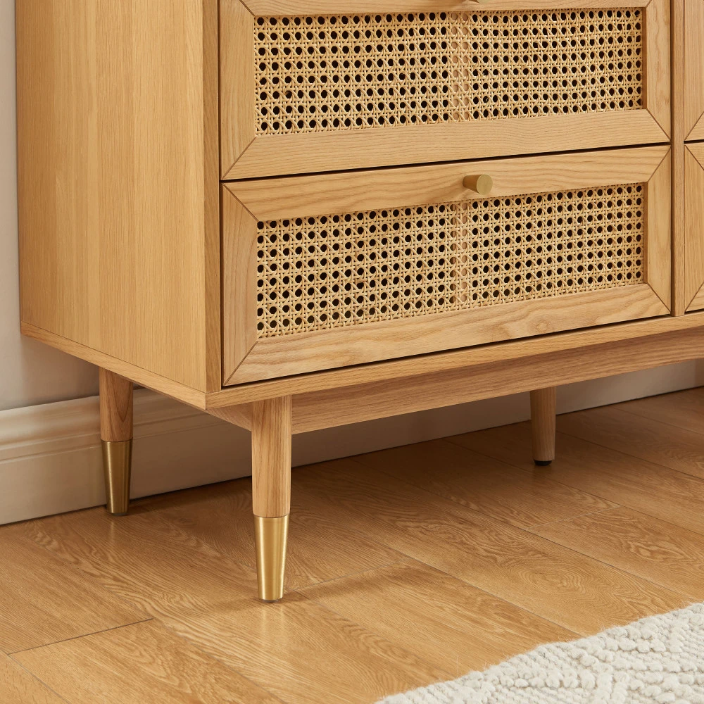 BOMBONG Commode 6 Tiroirs En Bois Et Cannage L120cm 8 BOMBONG Commode 6 Tiroirs En Bois Et Cannage L120cm – Image 6