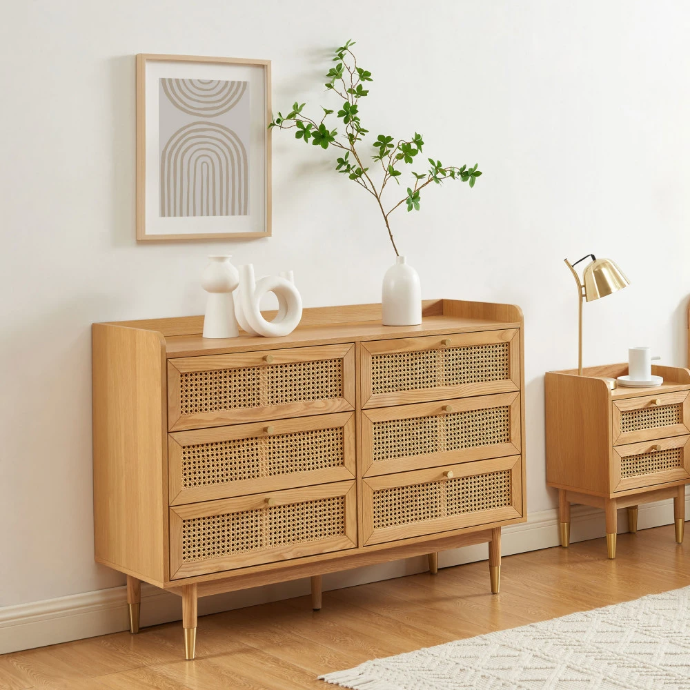 BOMBONG Commode 6 Tiroirs En Bois Et Cannage L120cm 9 BOMBONG Commode 6 Tiroirs En Bois Et Cannage L120cm – Image 7