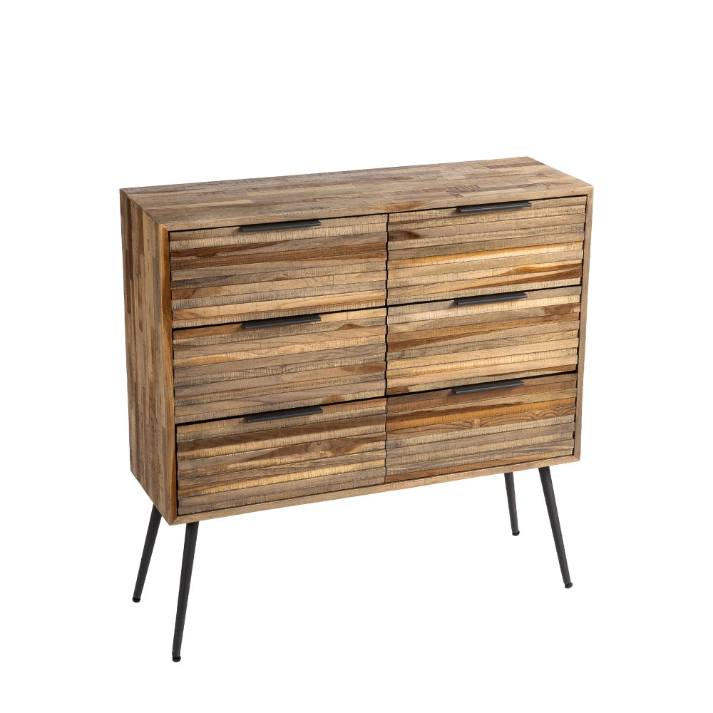BALAOAN Commode 6 Tiroirs En Métal Et Teck Recyclé H88xL90cm 4 BALAOAN Commode 6 Tiroirs En Métal Et Teck Recyclé H88xL90cm – Image 2
