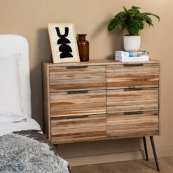 BALAOAN Commode 6 Tiroirs En Métal Et Teck Recyclé H88xL90cm