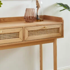 BOMBONG Console 2 Tiroirs En Bois Et Cannage L100cm -Meubles Soldes Magasin console 2 tiroirs bois cannage l100cm bombong 5