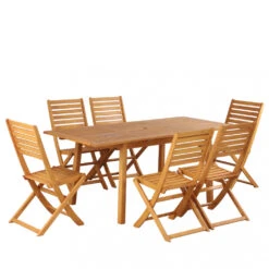 SOILI Ensemble De Jardin 1 Table Extensible Et 6 Chaises En Bois D'eucalyptus