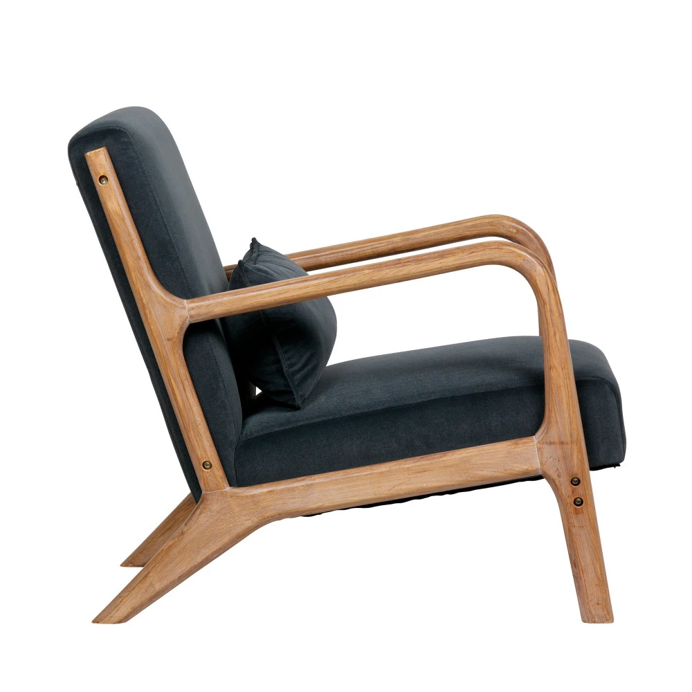 MARK Fauteuil En Bois Et Velours 4 MARK Fauteuil En Bois Et Velours – Image 2