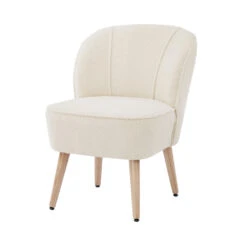 DOUVE Fauteuil En Tissu Bouclette Et Bois -Meubles Soldes Magasin fauteuil en tissu bouclette et bois douve 2
