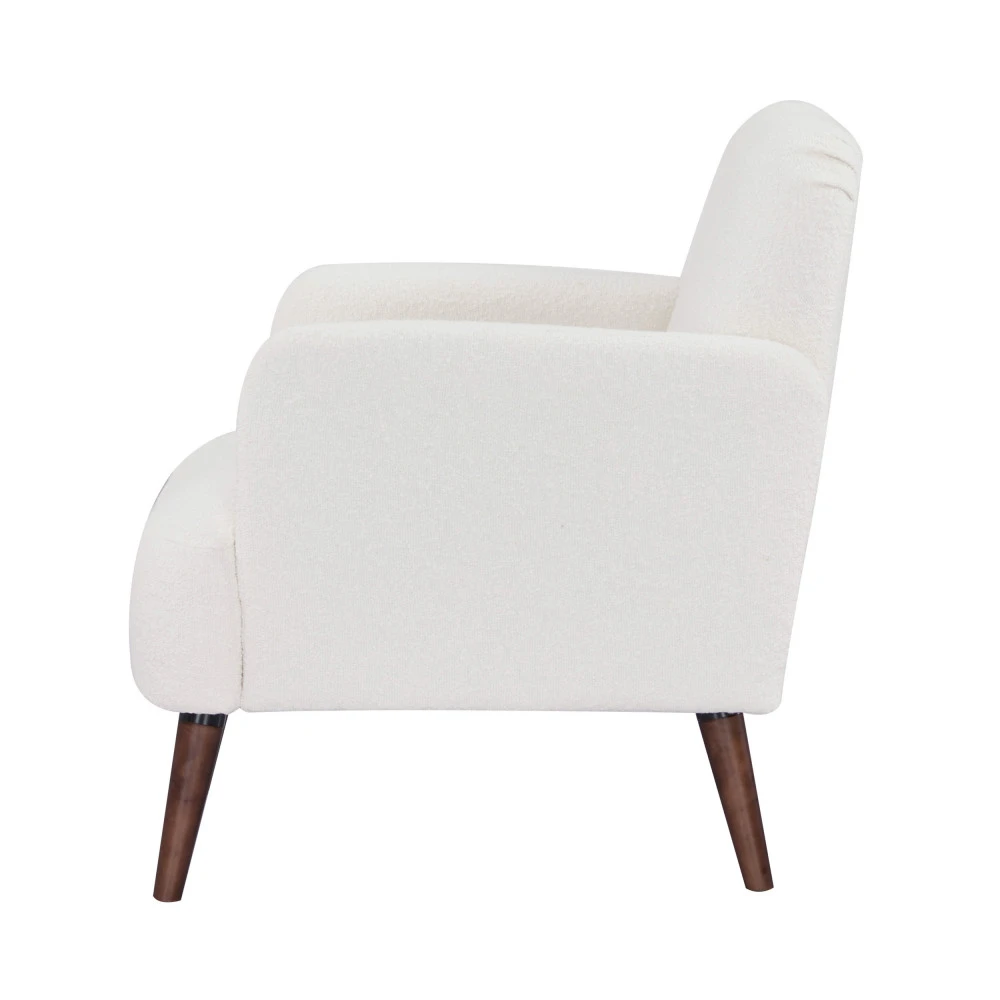 BROOKS Fauteuil Rétro En Tissu Bouclette Pieds Bois Foncé 6 BROOKS Fauteuil Rétro En Tissu Bouclette Pieds Bois Foncé – Image 4