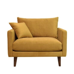 VILLABON Fauteuil XL En Velours Pieds Bois Foncé -Meubles Soldes Magasin fauteuil velours pieds bois fonce drawer villabon 2