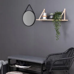 FORNO Etagère Murale En Bois Et Cuir 120x20 Cm