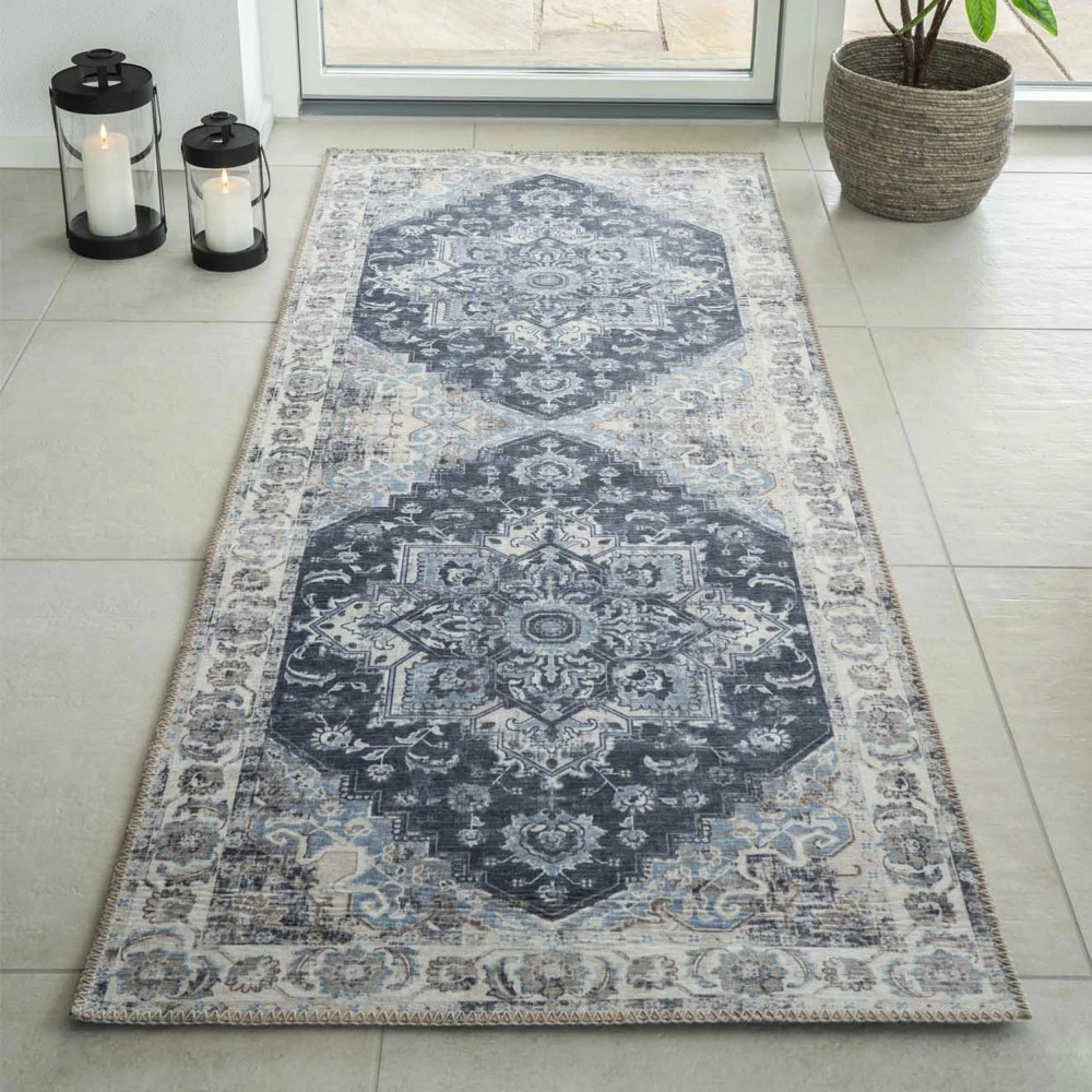 HAVANA Tapis De Couloir Vintage En Chenille Bleu 5 HAVANA Tapis De Couloir Vintage En Chenille Bleu – Image 3