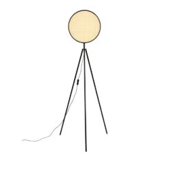 SIEN Lampadaire Trépied En Métal Et Cannage -Meubles Soldes Magasin lampadaire trepied metal cannage zuiver sien 1