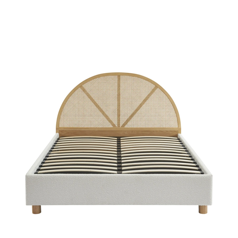 TAJUR Lit Coffre En Tissu Bouclette Et Cannage 140x190cm 4 TAJUR Lit Coffre En Tissu Bouclette Et Cannage 140x190cm – Image 2