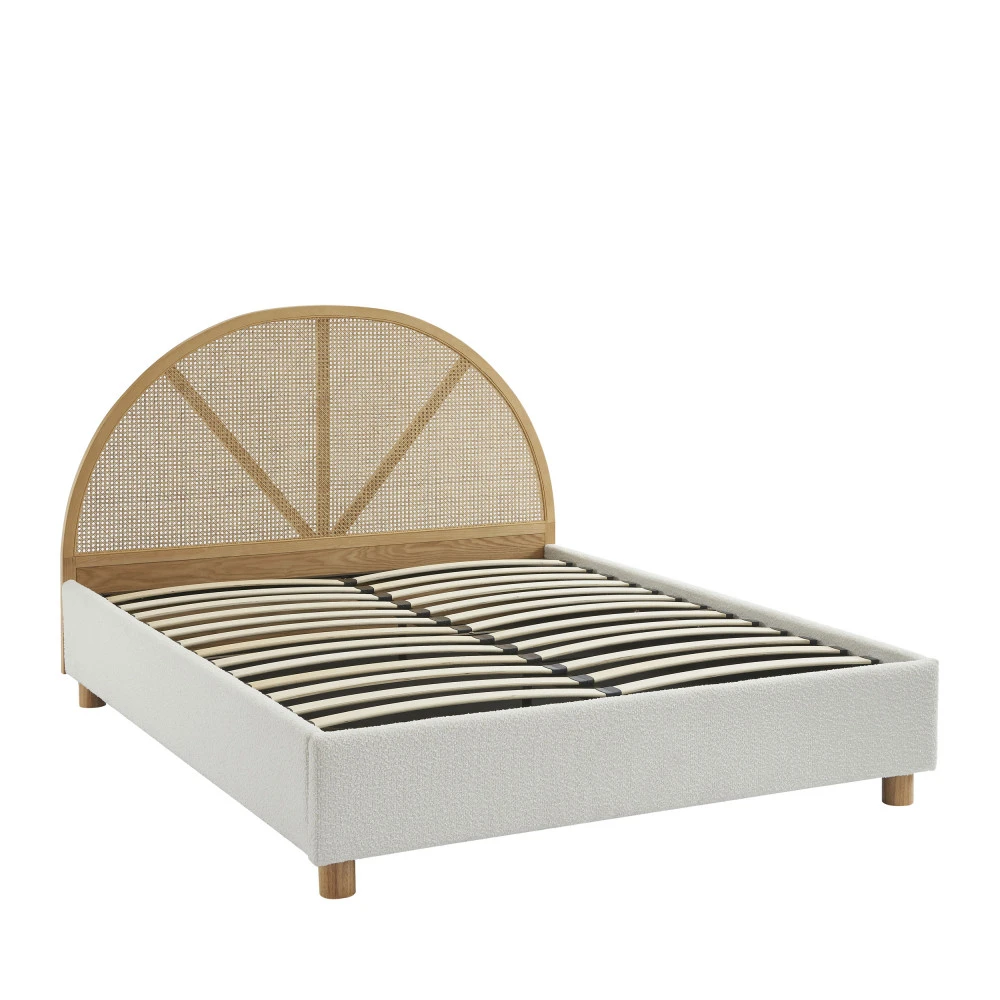 TAJUR Lit Coffre En Tissu Bouclette Et Cannage 140x190cm 5 TAJUR Lit Coffre En Tissu Bouclette Et Cannage 140x190cm – Image 3