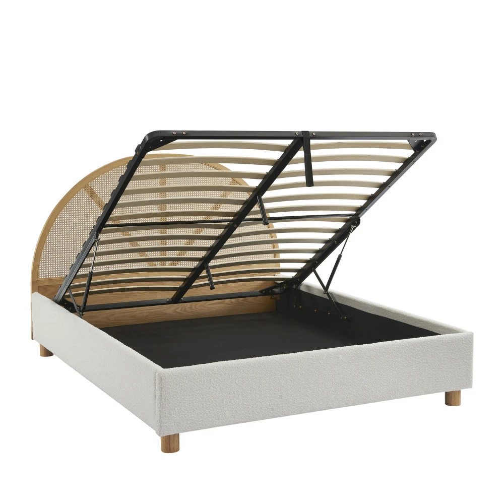 TAJUR Lit Coffre En Tissu Bouclette Et Cannage 140x190cm 6 TAJUR Lit Coffre En Tissu Bouclette Et Cannage 140x190cm – Image 4