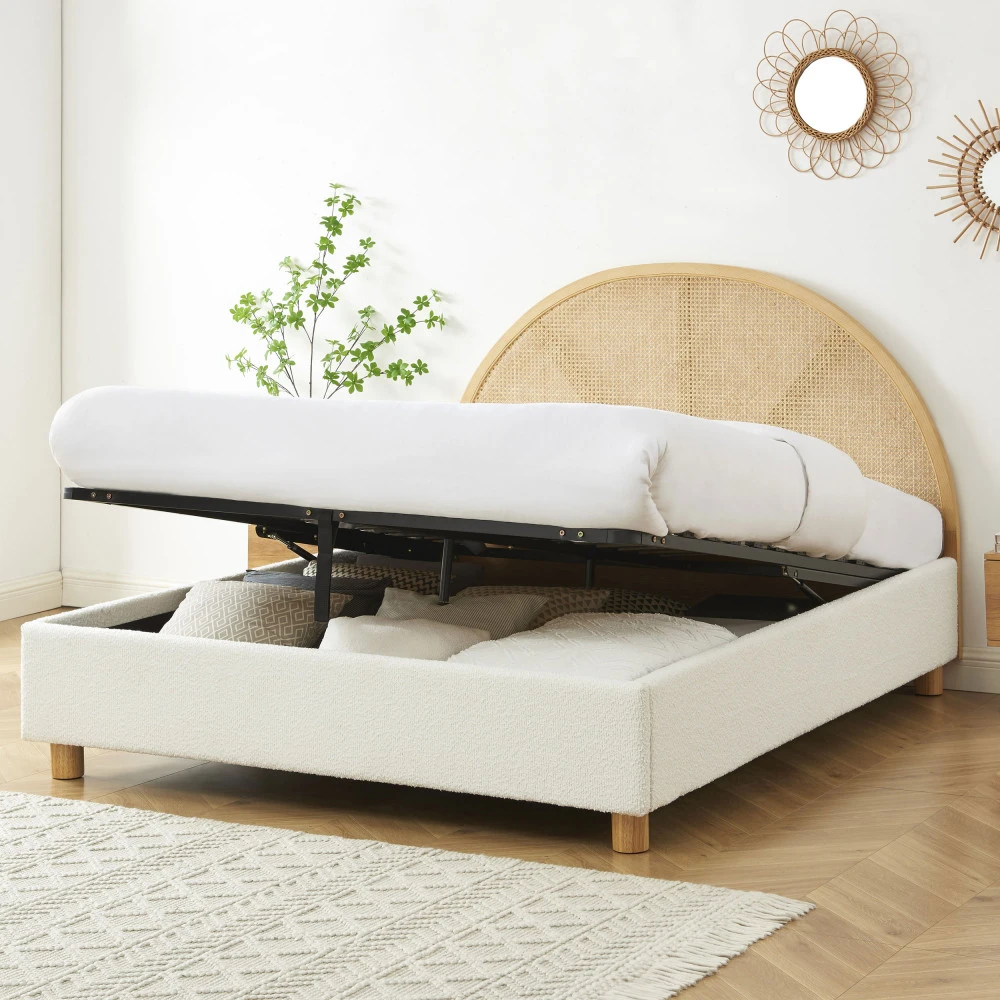 TAJUR Lit Coffre En Tissu Bouclette Et Cannage 140x190cm 12 TAJUR Lit Coffre En Tissu Bouclette Et Cannage 140x190cm – Image 10