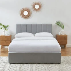 BILLIE Lit Coffre Matelassé En Tissu 140x190cm