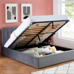 TORGO Lit Coffre Matelassé En Velours 160x200cm 14 TORGO Lit Coffre Matelassé En Velours 160x200cm -Meubles Soldes Magasin lit coffre matelasse velours 160x190cm torgo 5