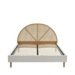 TAJUR Lit En Tissu Bouclette Et Cannage 140x190cm -Meubles Soldes Magasin lit en tissu bouclette et cannage 140x190cm tajur 1