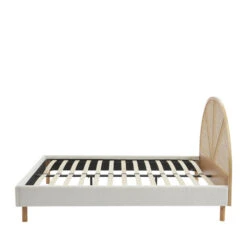 TAJUR Lit En Tissu Bouclette Et Cannage 140x190cm -Meubles Soldes Magasin lit en tissu bouclette et cannage 140x190cm tajur 3