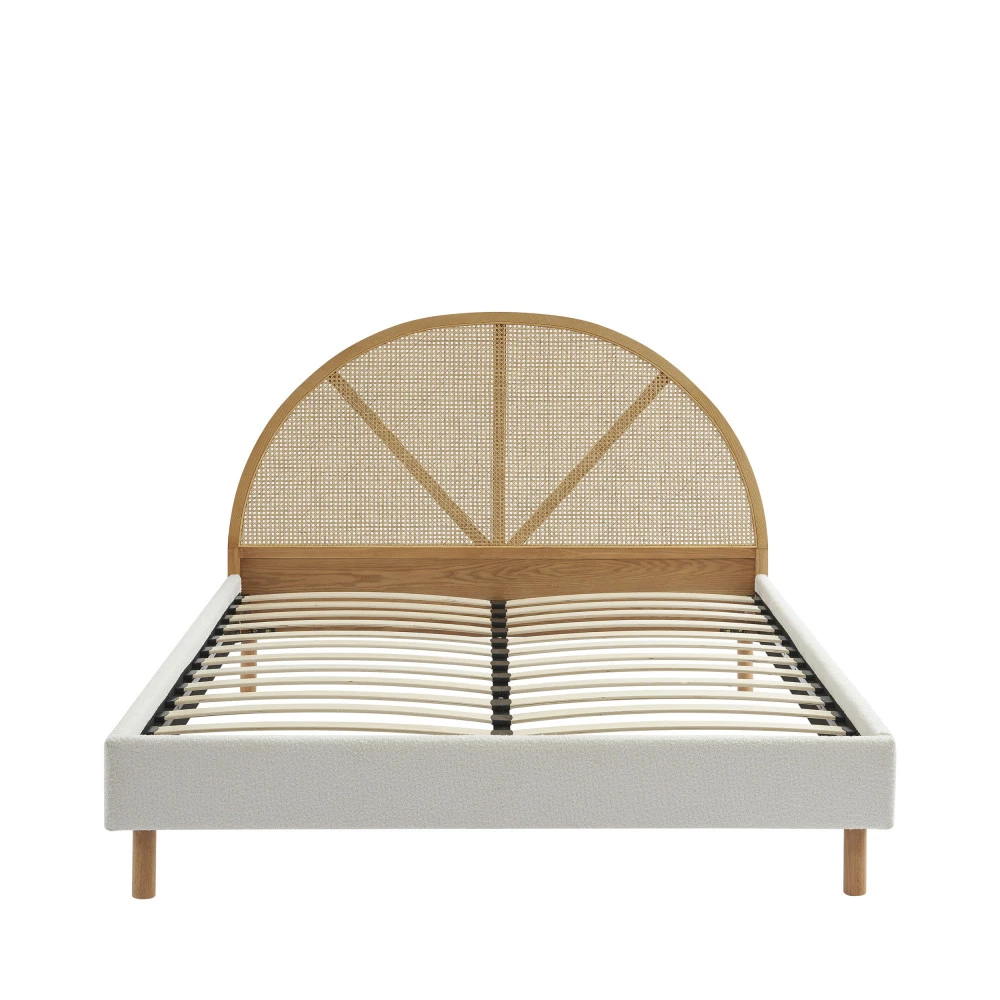 TAJUR Lit En Tissu Bouclette Et Cannage 160x200cm 4 TAJUR Lit En Tissu Bouclette Et Cannage 160x200cm – Image 2