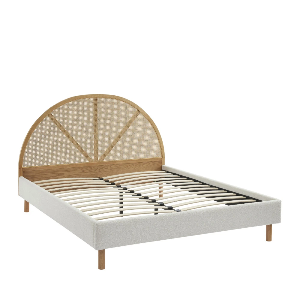 TAJUR Lit En Tissu Bouclette Et Cannage 160x200cm 5 TAJUR Lit En Tissu Bouclette Et Cannage 160x200cm – Image 3