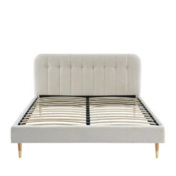 TORGO Lit Matelassé En Tissu Bouclette Pieds Bois Clair 160x200cm 10 TORGO Lit Matelassé En Tissu Bouclette Pieds Bois Clair 160x200cm -Meubles Soldes Magasin lit matelasse tissu bouclette pieds bois clair 160x200cm torgo 1