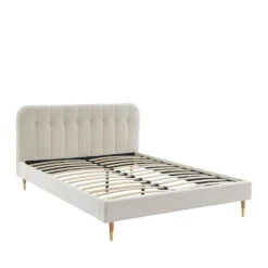 TORGO Lit Matelassé En Tissu Bouclette Pieds Bois Clair 160x200cm 11 TORGO Lit Matelassé En Tissu Bouclette Pieds Bois Clair 160x200cm -Meubles Soldes Magasin lit matelasse tissu bouclette pieds bois clair 160x200cm torgo 2