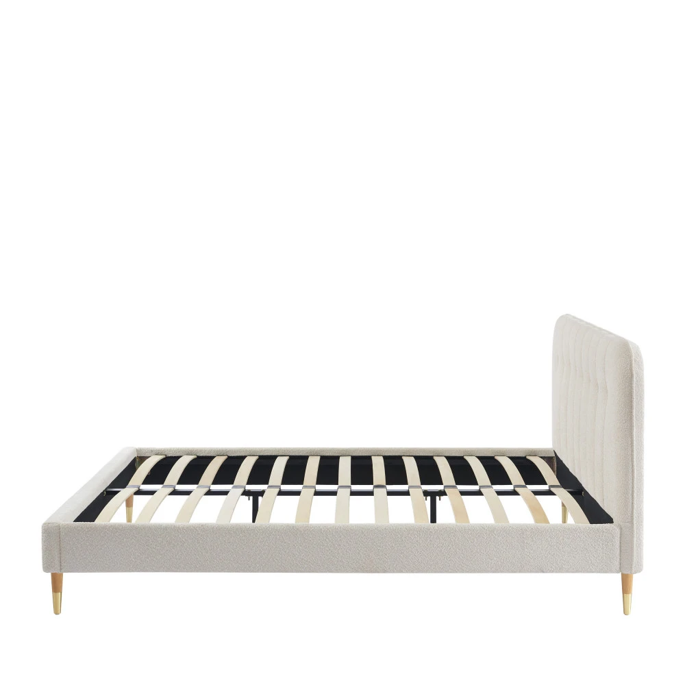 TORGO Lit Matelassé En Tissu Bouclette Pieds Bois Clair 160x200cm 6 TORGO Lit Matelassé En Tissu Bouclette Pieds Bois Clair 160x200cm – Image 4