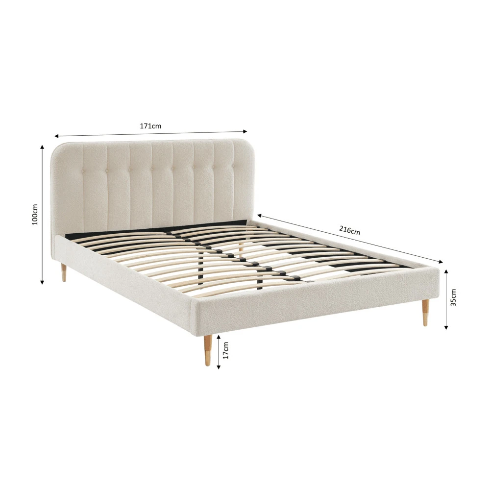 TORGO Lit Matelassé En Tissu Bouclette Pieds Bois Clair 160x200cm 9 TORGO Lit Matelassé En Tissu Bouclette Pieds Bois Clair 160x200cm – Image 7