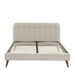 TORGO Lit Matelassé En Velours Piètement Bois Foncé 160x200cm -Meubles Soldes Magasin lit matelasse velours pietement bois fonce 160x200cm torgo 1