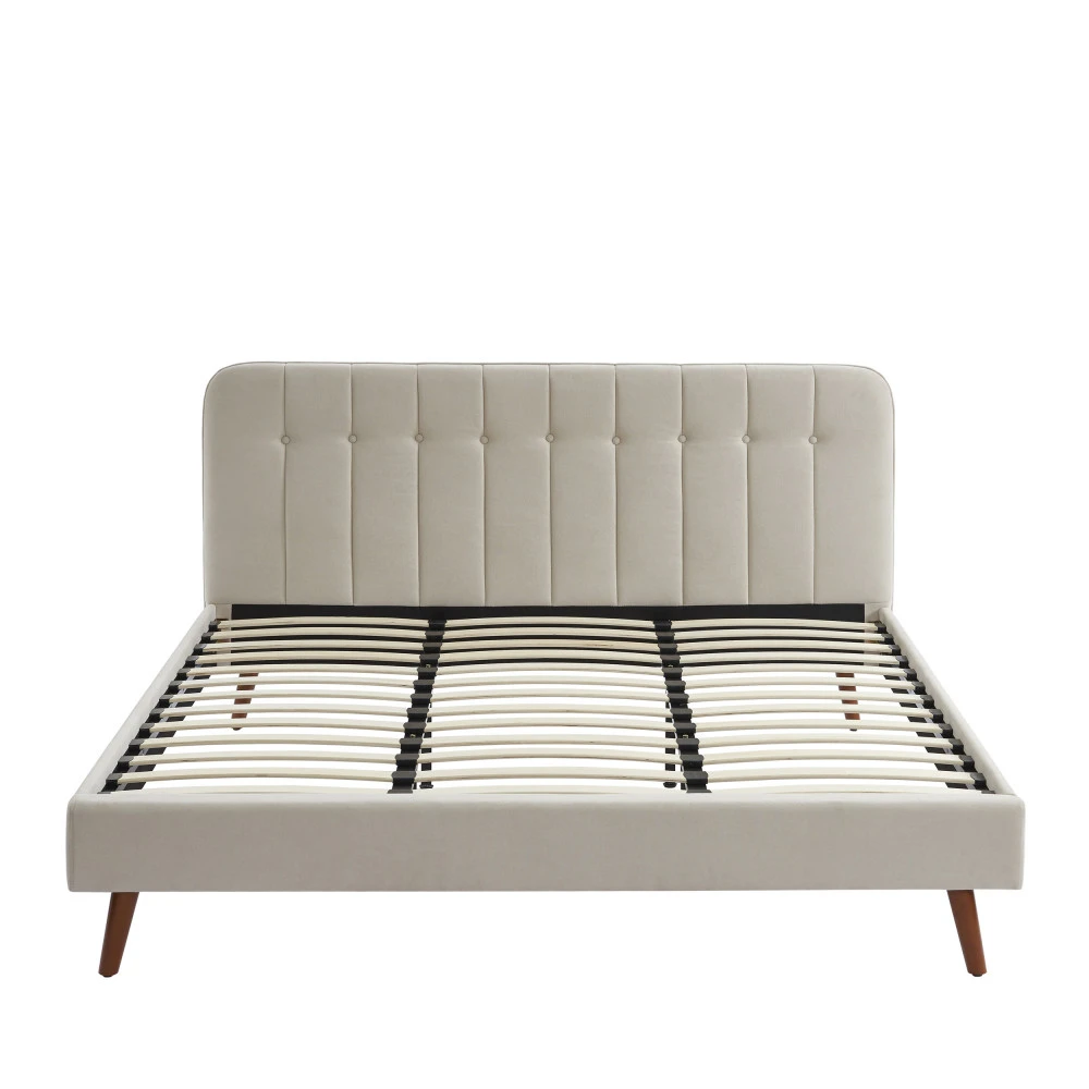 TORGO Lit Matelassé En Velours Piètement Bois Foncé 180x200cm 4 TORGO Lit Matelassé En Velours Piètement Bois Foncé 180x200cm – Image 2