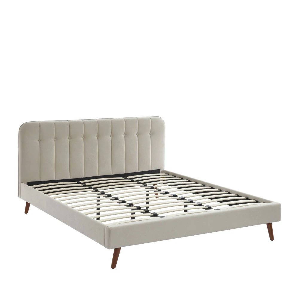 TORGO Lit Matelassé En Velours Piètement Bois Foncé 180x200cm 5 TORGO Lit Matelassé En Velours Piètement Bois Foncé 180x200cm – Image 3