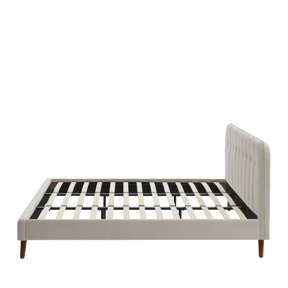 TORGO Lit Matelassé En Velours Piètement Bois Foncé 180x200cm 6 TORGO Lit Matelassé En Velours Piètement Bois Foncé 180x200cm – Image 4