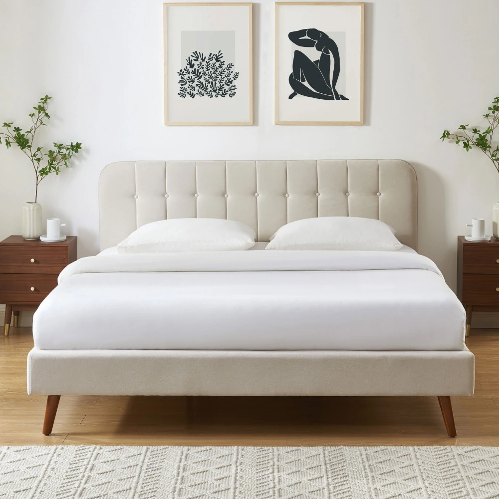 TORGO Lit Matelassé En Velours Piètement Bois Foncé 180x200cm 3 TORGO Lit Matelassé En Velours Piètement Bois Foncé 180x200cm