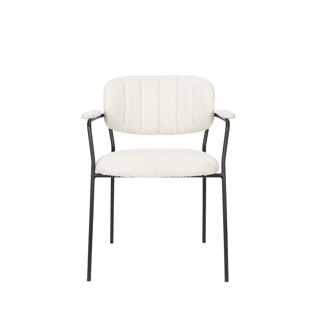 JOLIEN Lot De 2 Chaises Avec Accoudoirs En Tissu Bouclette Et Pieds Noirs 5 JOLIEN Lot De 2 Chaises Avec Accoudoirs En Tissu Bouclette Et Pieds Noirs – Image 3