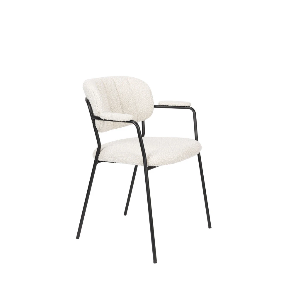 JOLIEN Lot De 2 Chaises Avec Accoudoirs En Tissu Bouclette Et Pieds Noirs 6 JOLIEN Lot De 2 Chaises Avec Accoudoirs En Tissu Bouclette Et Pieds Noirs – Image 4