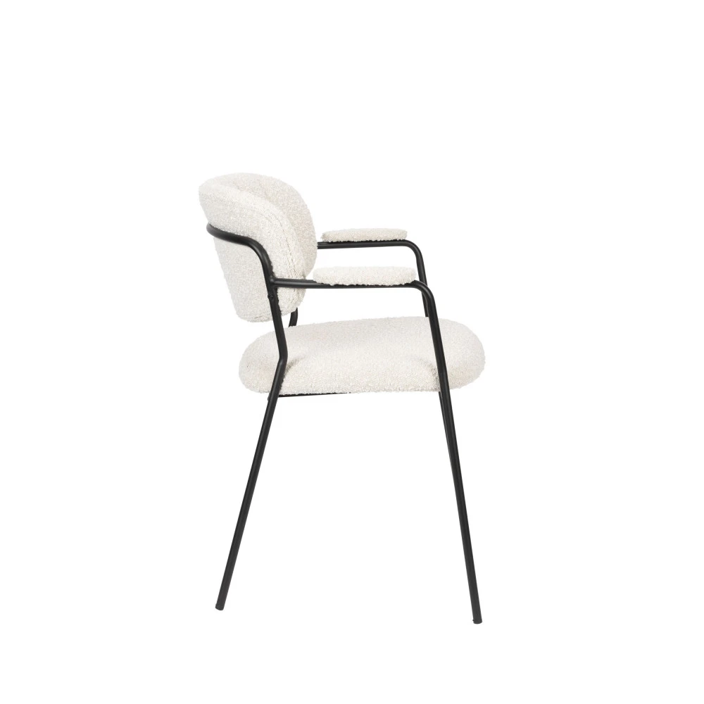 JOLIEN Lot De 2 Chaises Avec Accoudoirs En Tissu Bouclette Et Pieds Noirs 7 JOLIEN Lot De 2 Chaises Avec Accoudoirs En Tissu Bouclette Et Pieds Noirs – Image 5