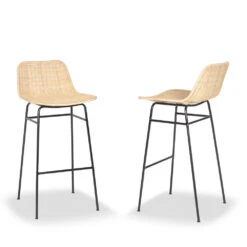 SOMBA Lot De 2 Chaises De Bar En Rotin Tressé 75cm -Meubles Soldes Magasin lot 2 chaises bar rotin tresse 75cm drawer somba 6