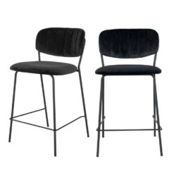 ALICANTE Lot De 2 Chaises De Bar En Velours Et Métal