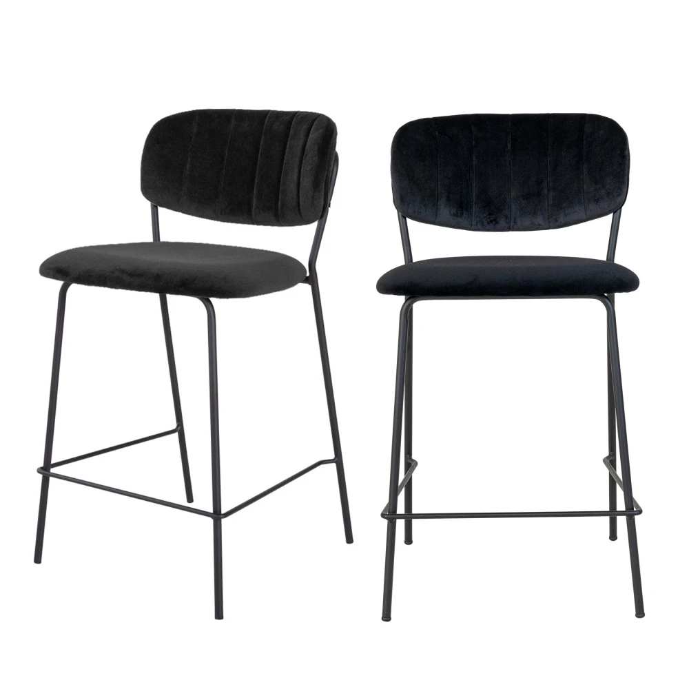 ALICANTE Lot De 2 Chaises De Bar En Velours Et Métal 3 ALICANTE Lot De 2 Chaises De Bar En Velours Et Métal