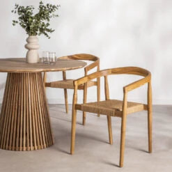 BURI Lot De 2 Fauteuils De Table En Teck Et Corde Tressé