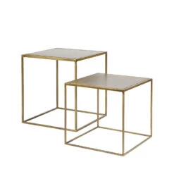 AES 2 Tables Basses Gigognes Effet Laiton -Meubles Soldes Magasin lot 2 tables basses gigognes laiton aes 1