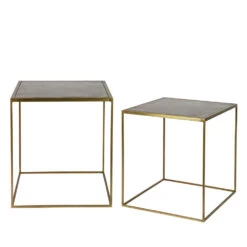 AES 2 Tables Basses Gigognes Effet Laiton -Meubles Soldes Magasin lot 2 tables basses gigognes laiton aes 2