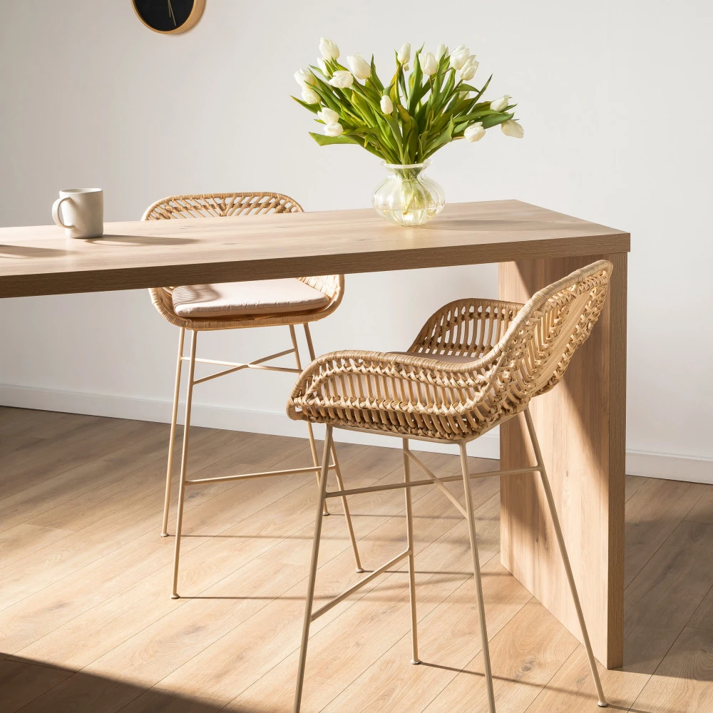 NUNUHAI Lot De 2 Tabourets De Bar En Rotin Pieds Beiges 76cm 3 NUNUHAI Lot De 2 Tabourets De Bar En Rotin Pieds Beiges 76cm