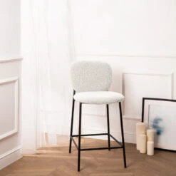 DALBY Lot De 2 Tabourets De Bar En Tissu Bouclette Et Métal 65cm