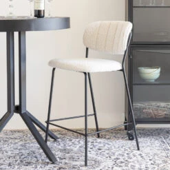 JOLIEN Lot De 2 Tabourets En Tissu Bouclette Pieds Noirs 65cm