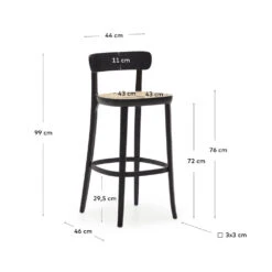ROMANE Lot De 2 Chaises De Bar Bistrot En Bois Massif Et Rotin H75cm -Meubles Soldes Magasin lot de 2 chaises de bar bistrot bois massif rotin h75cm romane kave home 9