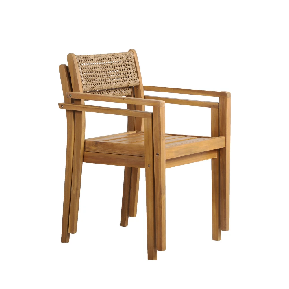 BORA Lot De 2 Chaises De Jardin En Bois D'acacia Et Cannage 5 BORA Lot De 2 Chaises De Jardin En Bois D'acacia Et Cannage – Image 3