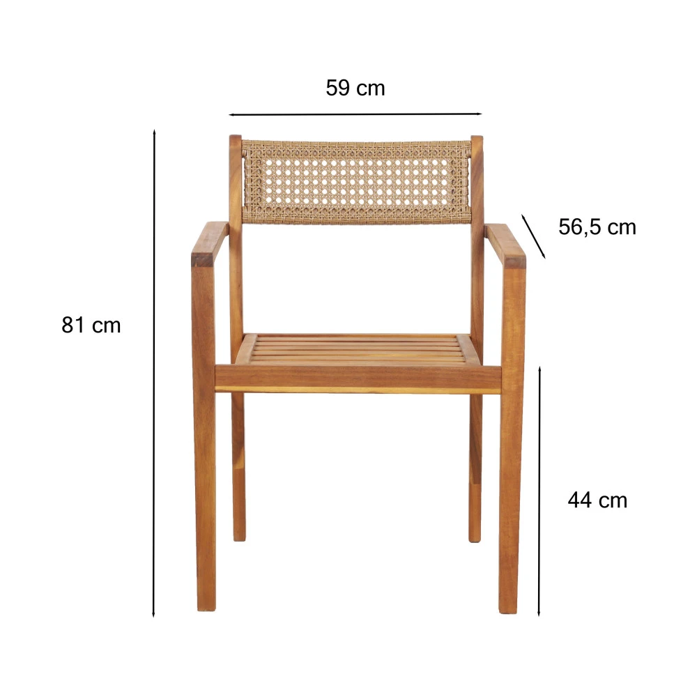 BORA Lot De 2 Chaises De Jardin En Bois D'acacia Et Cannage 7 BORA Lot De 2 Chaises De Jardin En Bois D'acacia Et Cannage – Image 5