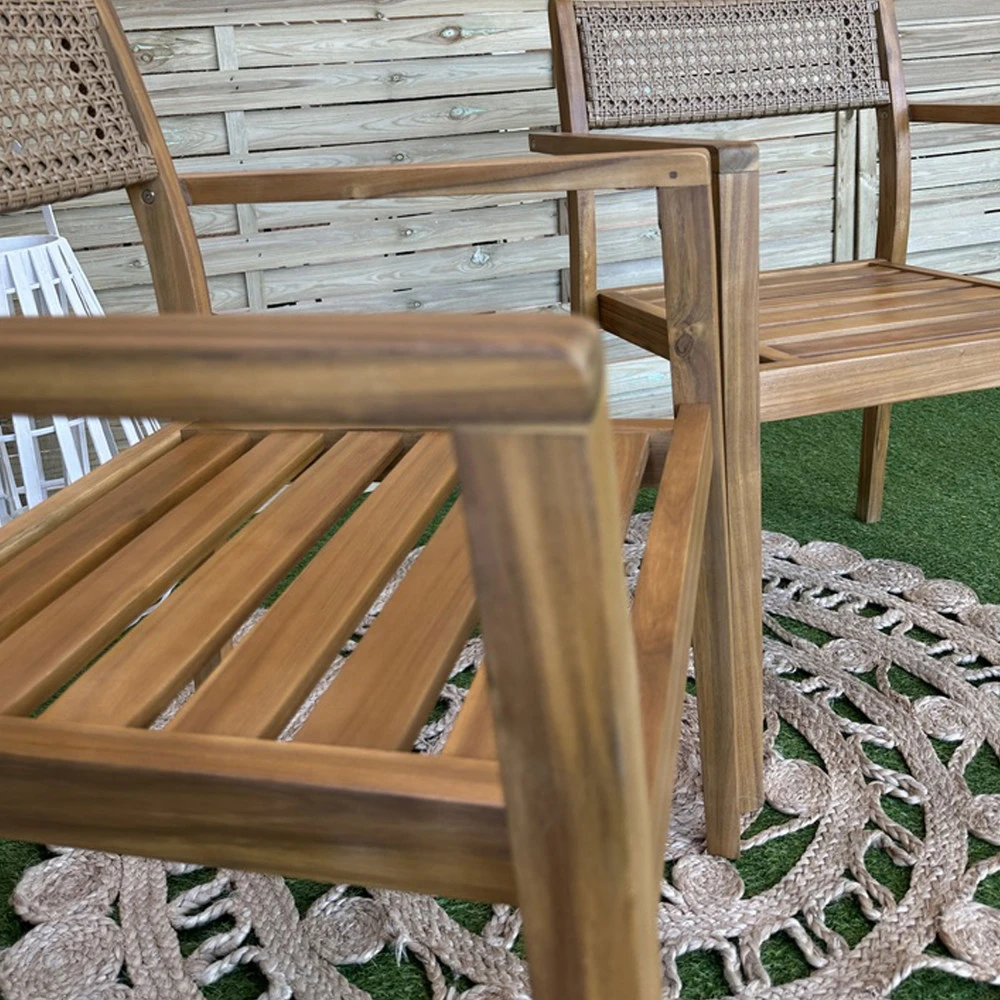 BORA Lot De 2 Chaises De Jardin En Bois D'acacia Et Cannage 3 BORA Lot De 2 Chaises De Jardin En Bois D'acacia Et Cannage