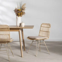 UYUNI Lot De 2 Chaises Design En Rotin Pieds Beiges